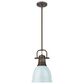 Golden Lighting Duncan 1-Light Small Pendant with Rod and Seafoam Shade in Rubbed Bronze, , large