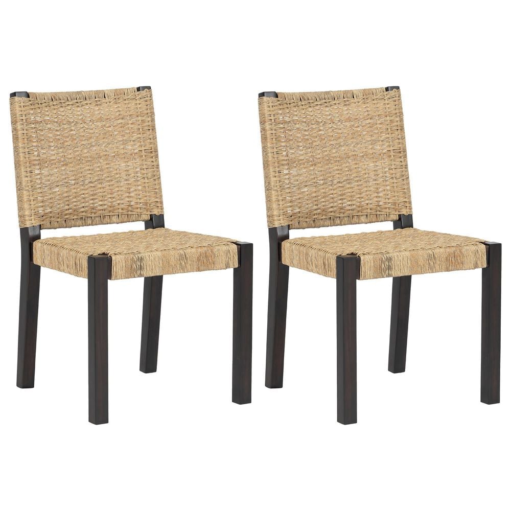 Hearth and Haven Indoor/Outdoor Side Chair with Rattan Backrest in Wanut (Set of 2), , large