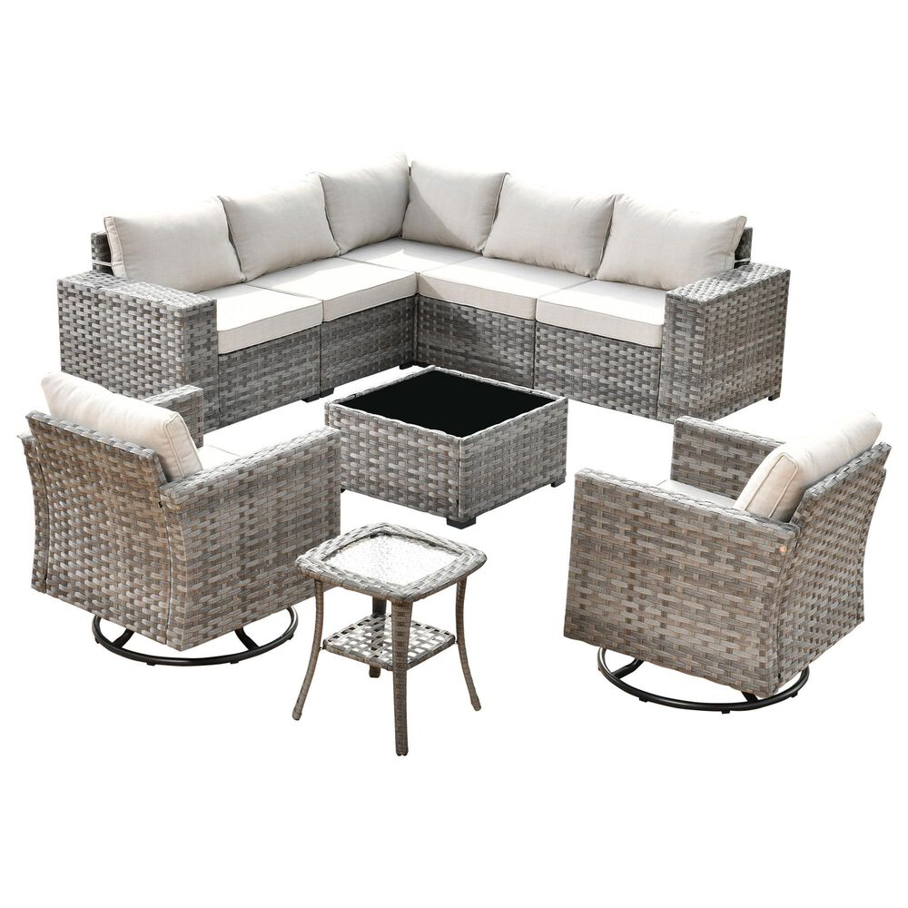 HOMLUX 9-Piece Wicker Sectional Patio Furniture Set in Beige, , large