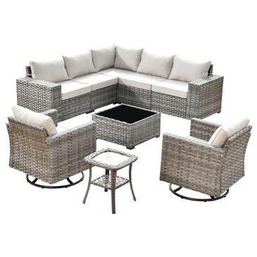 HOMLUX 9-Piece Wicker Sectional Patio Furniture Set in Beige, , large
