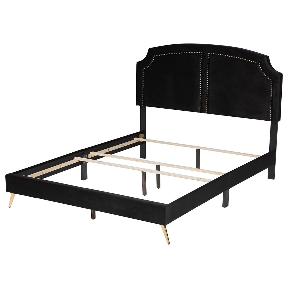 Baxton Studio Oxley Queen Panel Upholstered Bed in Gold, , large