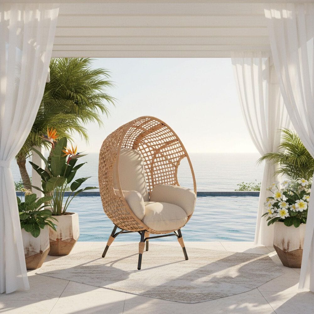 Hearth and Haven Outdoor Egg Chair with Lattice Back Natural in Beige, , large