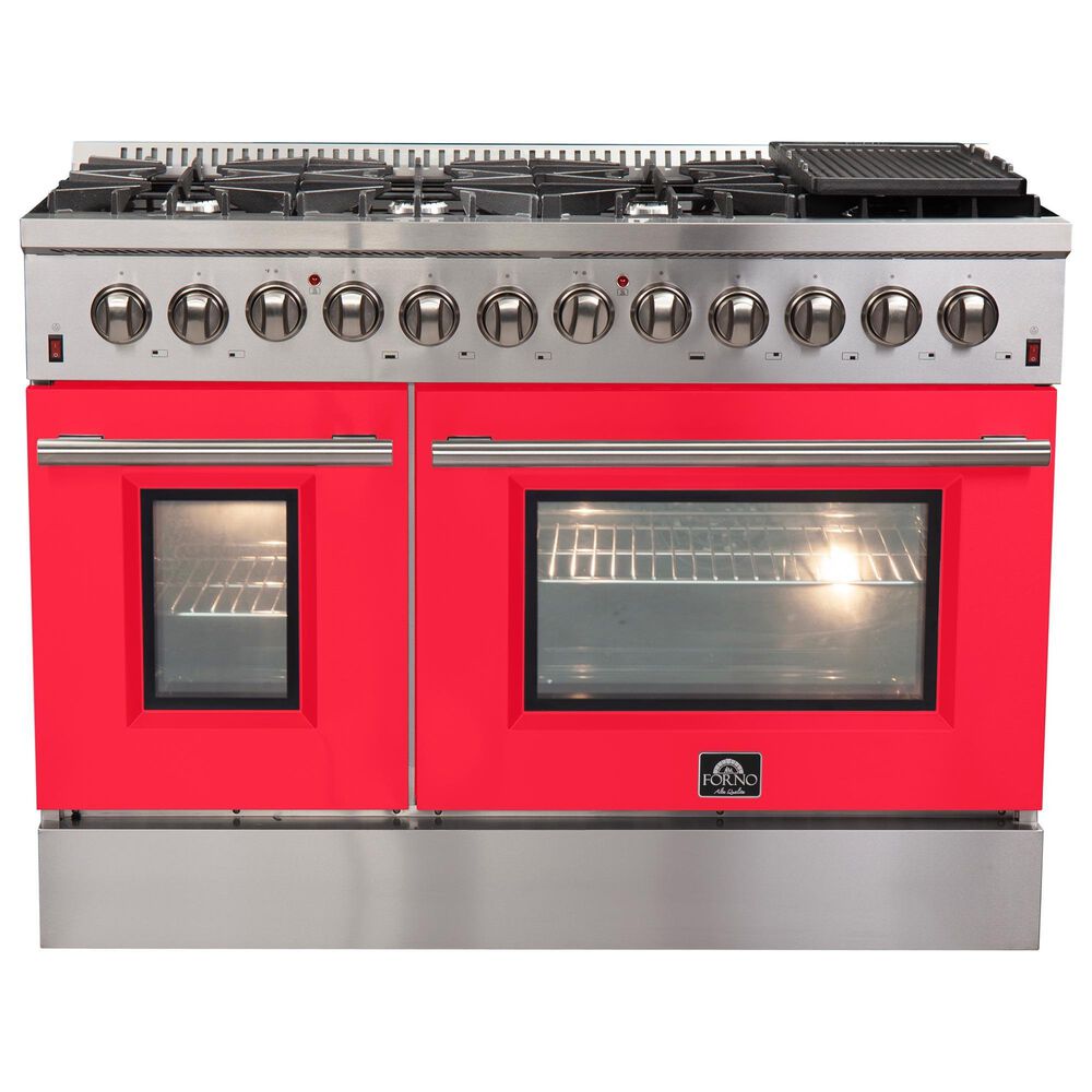 Forno Galiano 48" Freestanding Dual Fuel Range in Red and Stainless Steel, , large