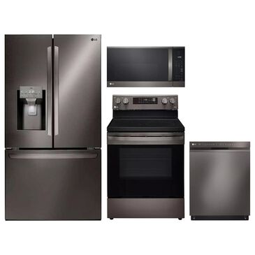 LG 4-Piece Kitchen Package with 27.7 Cu. Ft. French Door Refrigerator and Electric Range in Black Stainless Steel, , large