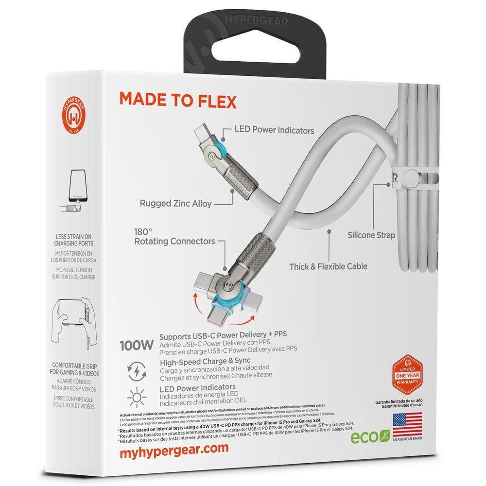 Hypercel Chunky 180 Degrees 6' USB-C to USB-C Cable in White, , large
