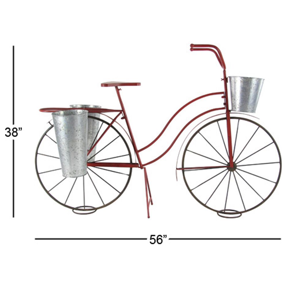 Maple and Jade Metal Bike Indoor/Outdoor Plant Stand in Red, Silver and Black, , large