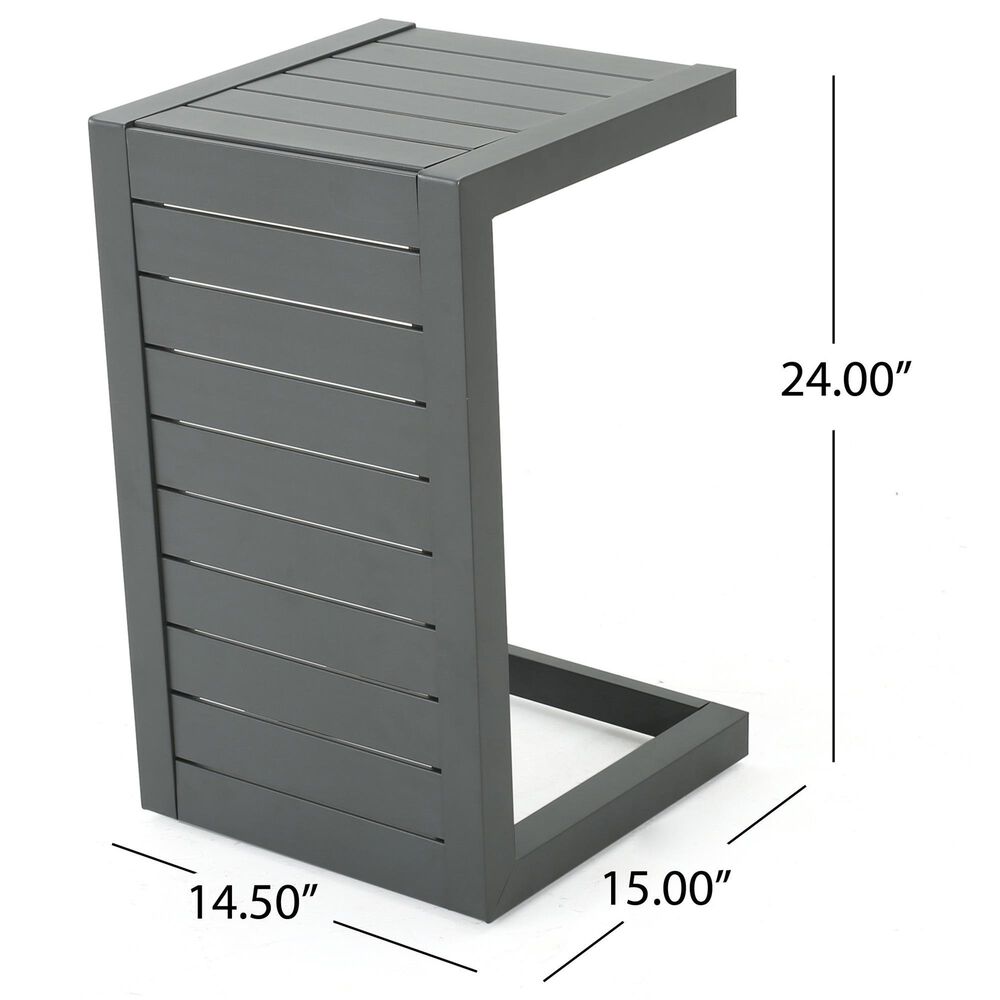 Hearth and Haven Cape Coral C-Shaped Patio Side Table in Grey, , large