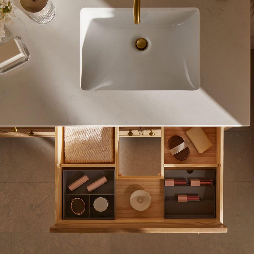 Kohler Malin 72" Double Bathroom Vanity in White Oak with 3 cm White Quartz Top and Rectangular Sinks, , large