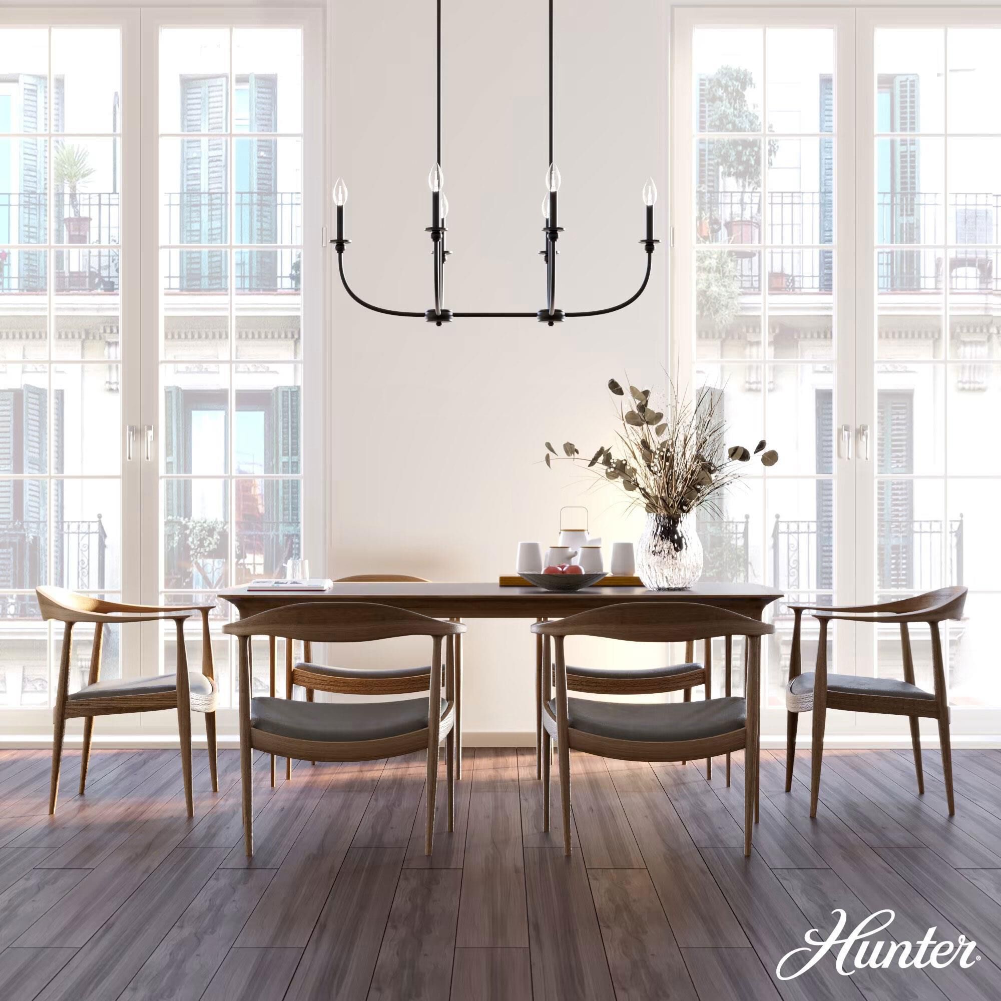 SLW=Sunar Lure Works部屋 Hunter Southcrest 6-Light Linear Chandelier in Flat Matte Black
