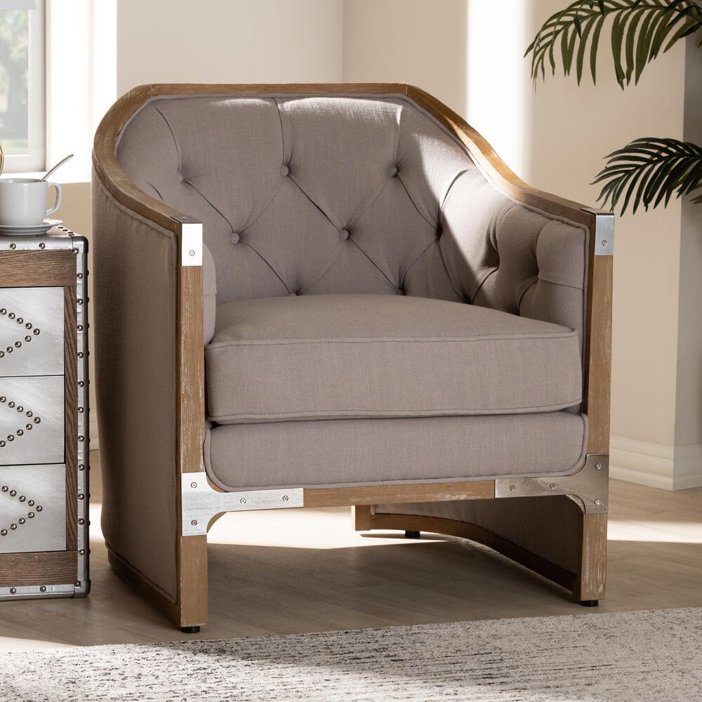 Baxton Studio Terina Arm Chair in Grey and Beige, , large