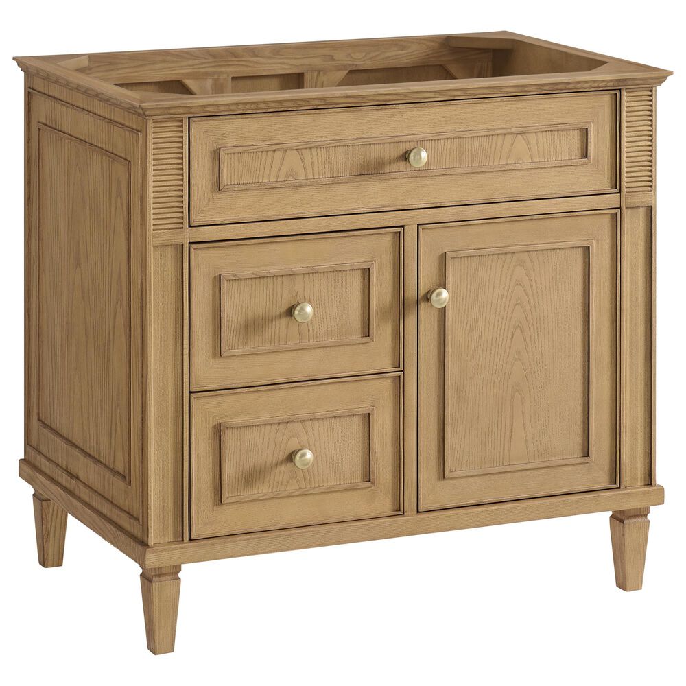 James Martin Vanities Lorelai 36" Single Vanity in Light Natural Oak with 3 cm White Zeus Quartz Top, , large