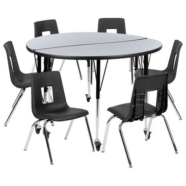 Flash Furniture Emmy 8-Piece 47.5" Mobile Activity Table Set with 18" Student Stack Chairs in Grey, Black and Chrome, , large