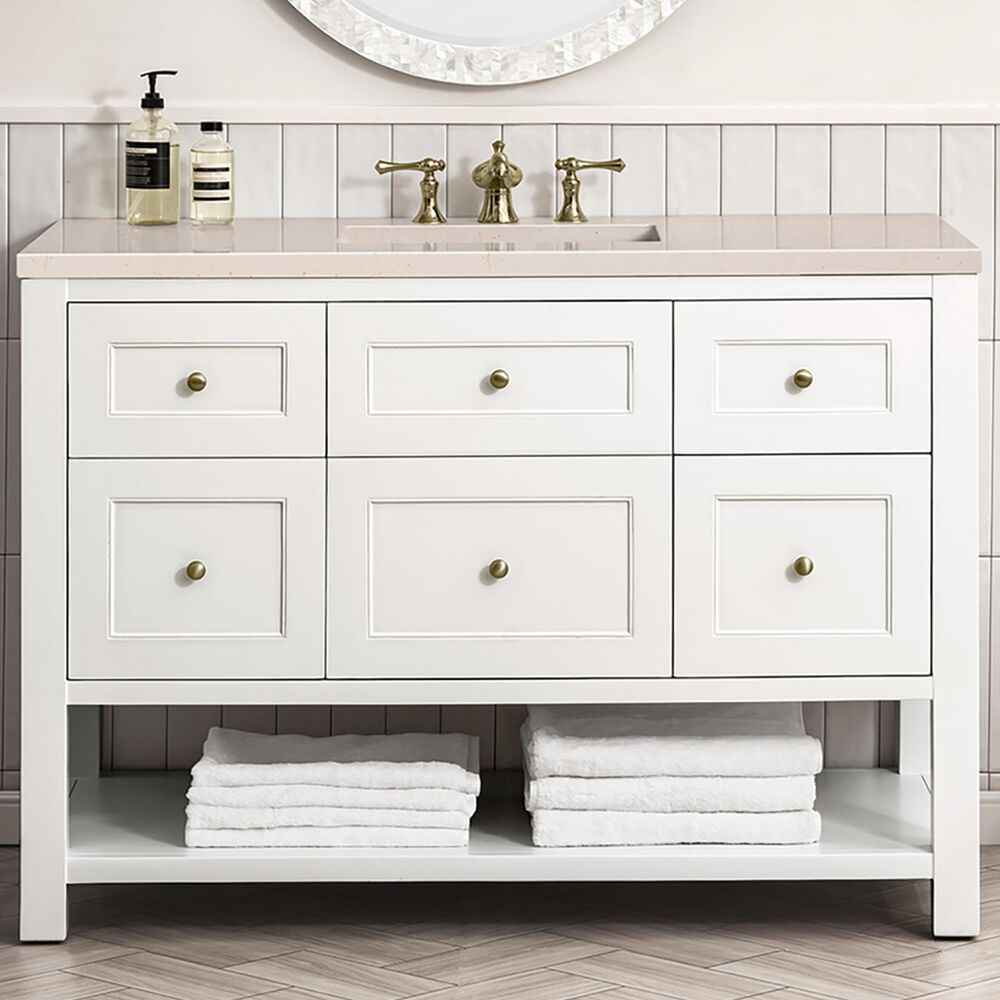 James Martin Vanities Breckenridge 48&quot; Single Bathroom Vanity in Bright White with 3 cm Eternal Marfil Quartz Top and Rectangular Sink, , large