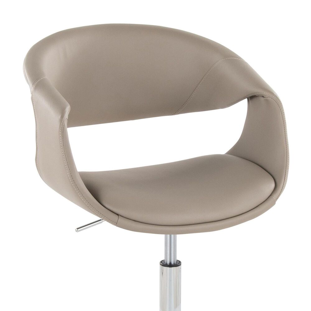 LumiSource Curvo Swivel Task Chair with Light Grey Faux Leather Cushion in Chrome, , large