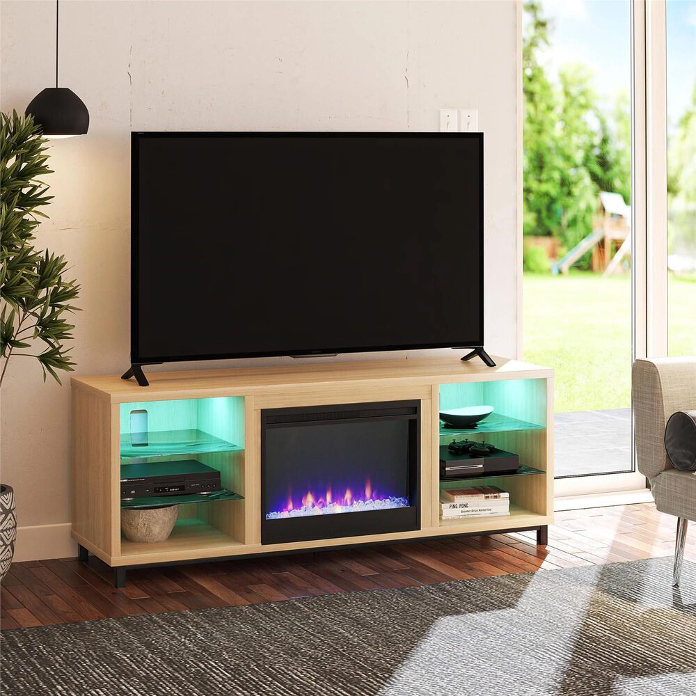Ameriwood Home Lumina Deluxe Fireplace TV Stand in Blonde Oak, , large