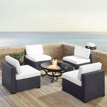 Firefly Biscayne 5 Piece Fire Pit and Wicker Chair Set in White, , large