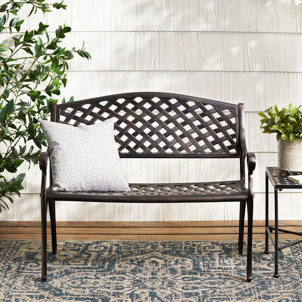 Hearth and Haven Spencer Patio Cast Bench in Copper, , large