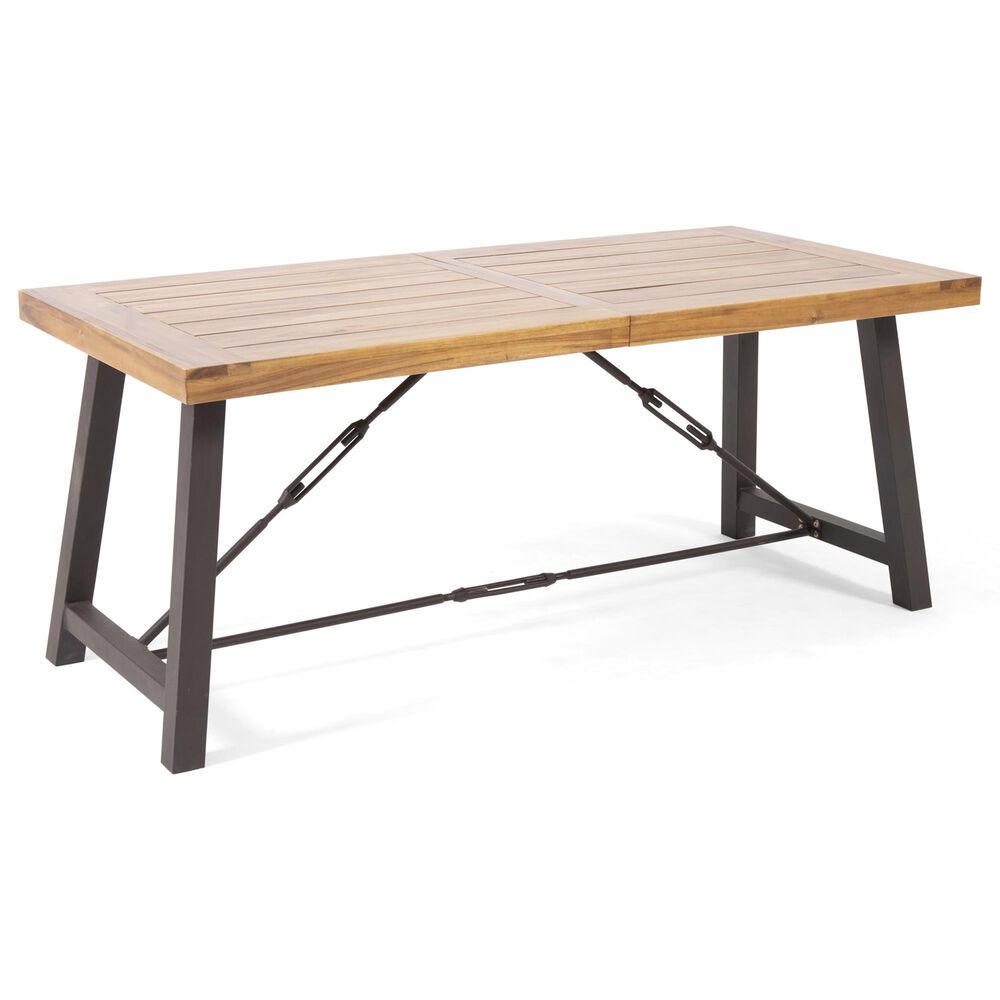 Hearth and Haven Outdoor Acacia Wood Metal Base Dining Table in Teak, , large