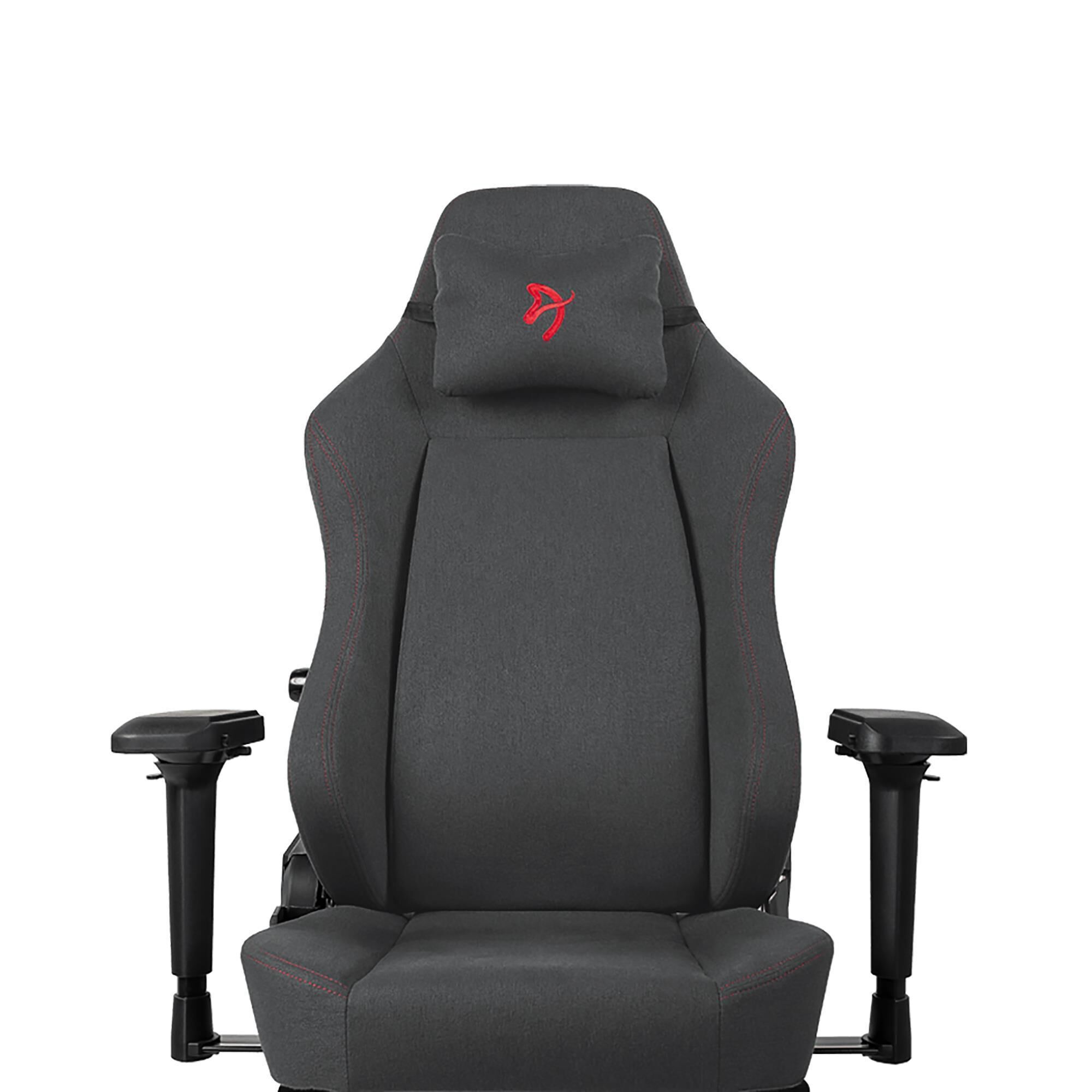 Arozzi Primo Premium Woven Fabric Gaming Office Chair with High Backrest Recliner Swivel Tilt Rocker Adjustable Height 4D Armrests Neck Pillow and Built in Lumbar Adjustment Dark Grey Red Accents NFM