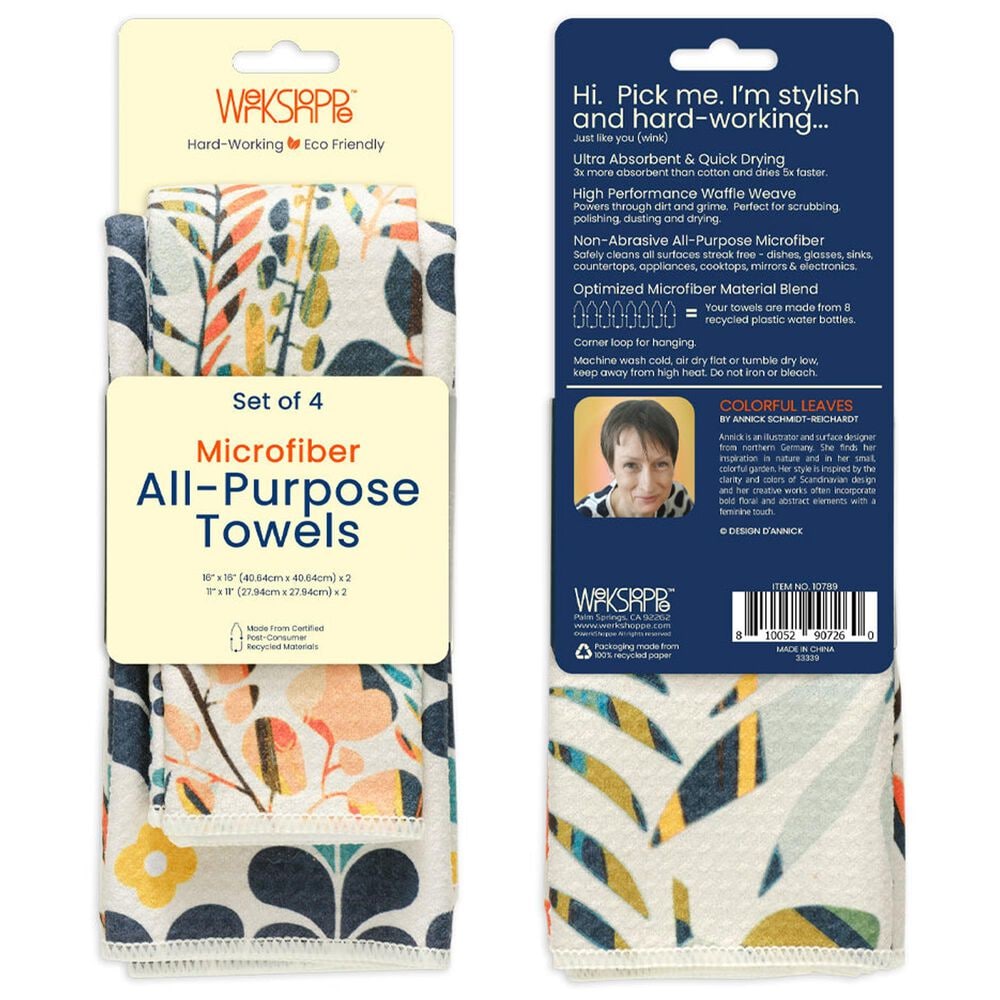 Werkshoppe Colorful Leaves All Purpose Towel in Blue and Multicolor &#40;Set of 4&#41;, , large