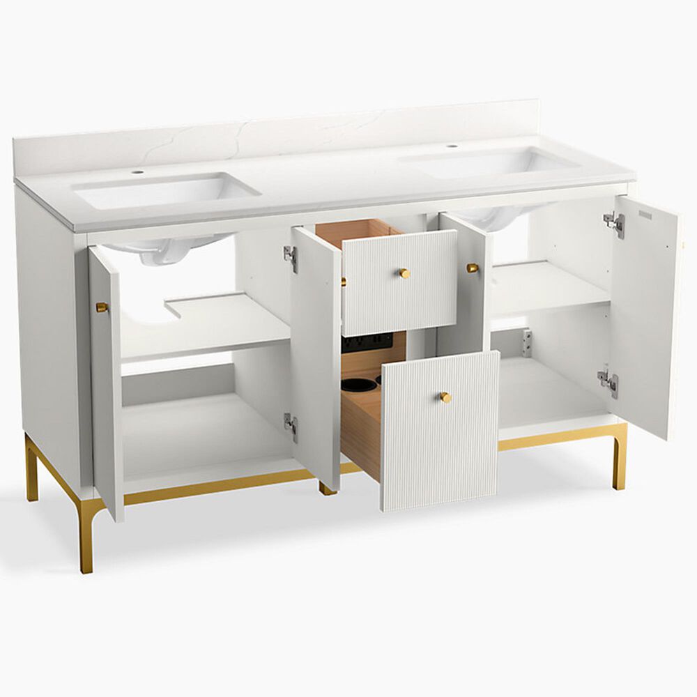 Kohler Calpa 60" Double Bathroom Vanity in White with 2 cm White Quartz Top and Rectangular Sinks, , large