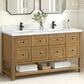 James Martin Vanities Breckenridge 60" Double Bathroom Vanity in Light Natural Oak with Single Hole 3 cm White Zeus Quartz Top and Rectangular Sinks, , large