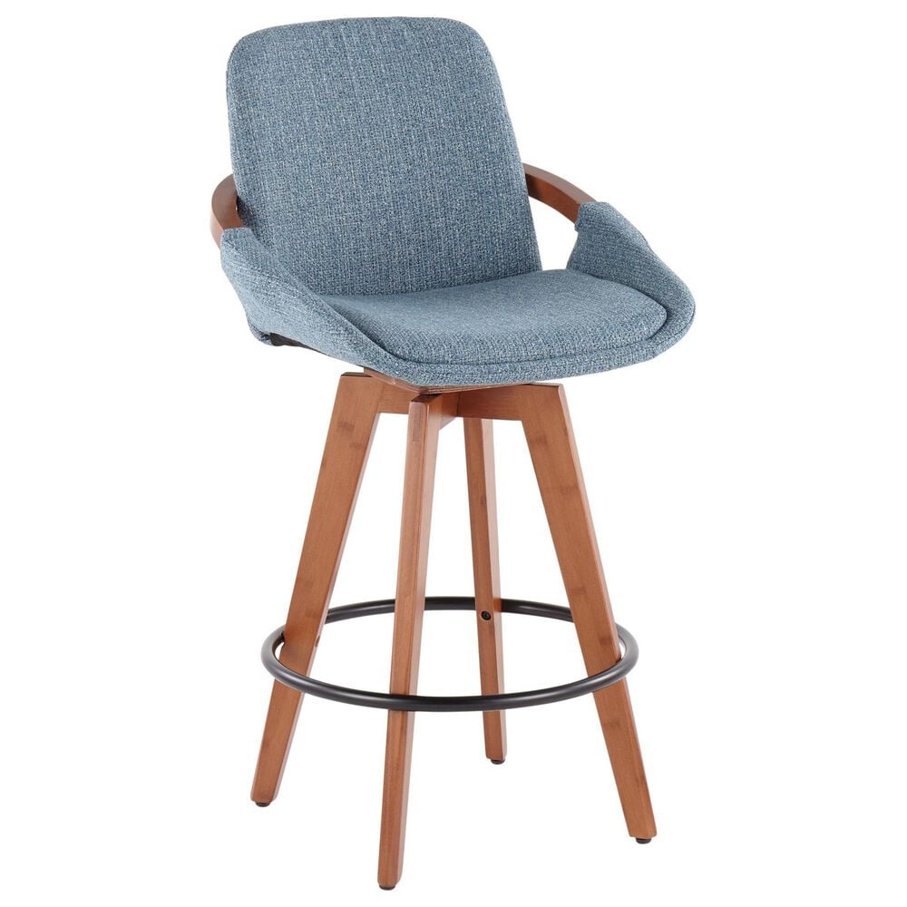 Lumisource Cosmo Swivel Counter Stool with Blue Noise Cushion in Walnut and Black, , large