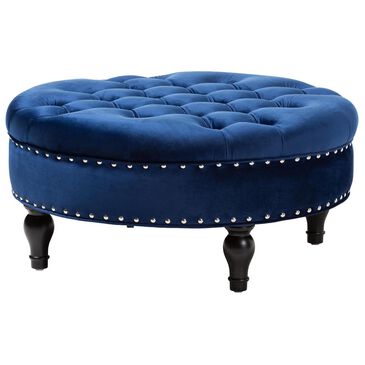 Baxton Studio Palfrey Cocktail Ottoman in Royal Blue Velvet, , large