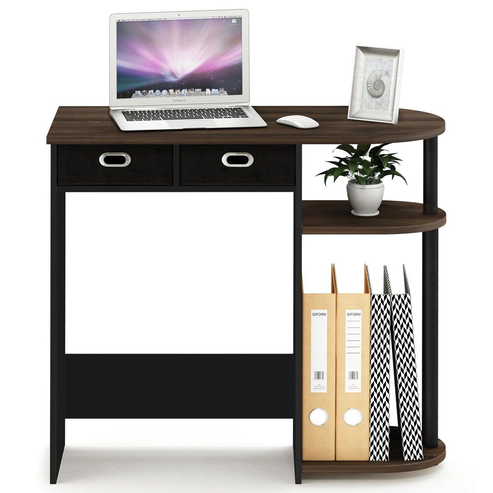 HOMLUX 32" Computer Desk with Two Drawers in Columbia Walnut and Black, , large