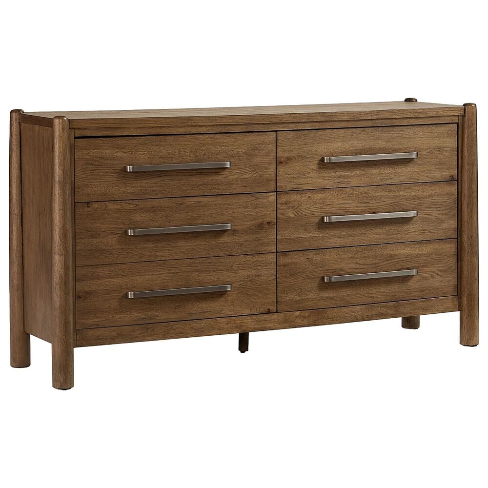 Riverside Furniture Henderson Rustic 6 Drawer Dresser and Mirror in Toasted Pecan, , large