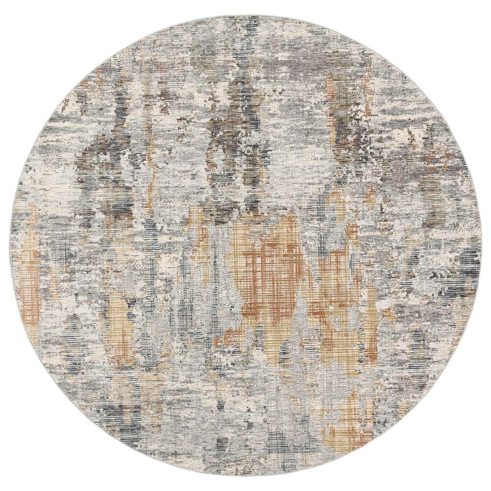 Surya Presidential PDT-2306 7"9" Round Blue, Gray and Orange Area Rug, , large