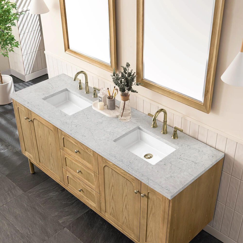James Martin Vanities Laurent 72&quot; Double Bathroom Vanity in Light Natural Oak with 3 cm Eternal Jasmine Pearl Quartz Top and Rectangular Sinks, , large