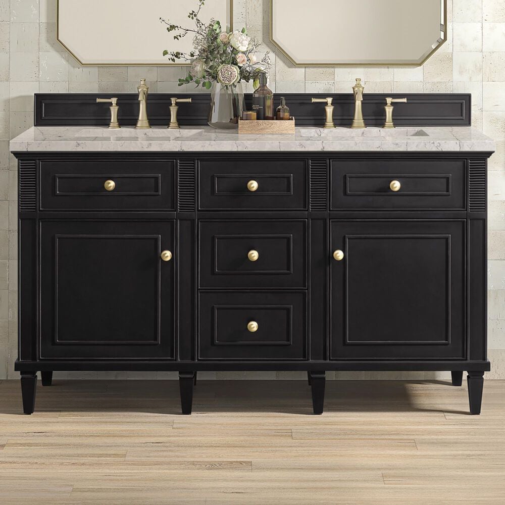 James Martin Vanities Lorelai 60&quot; Double Vanity in Black Onyx with 3 CM Eternal Jasmine Pearl Quartz Top, , large