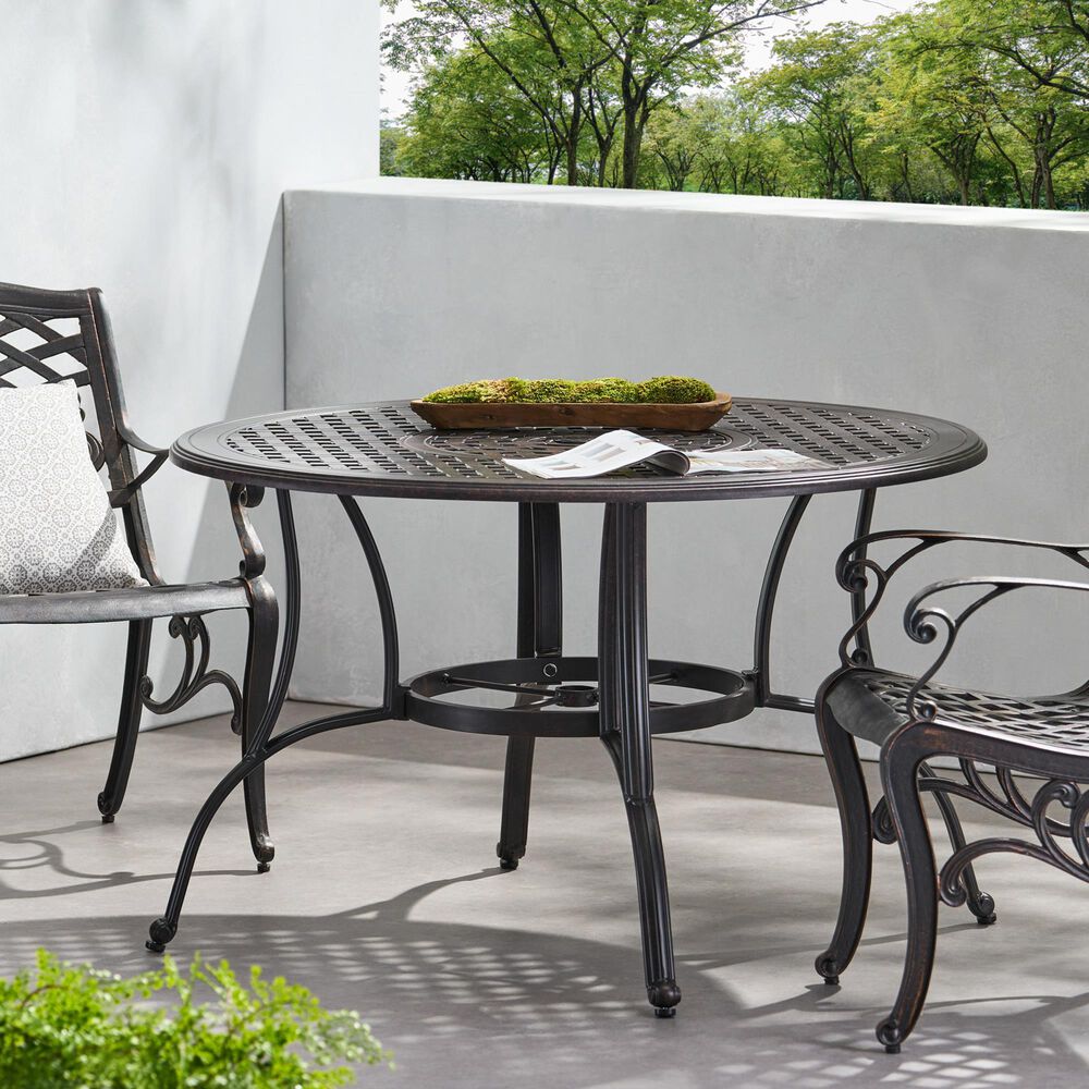 Hearth and Haven Outdoor Cast Aluminum Circular Dining Table with Curved Legs in Bronze, , large