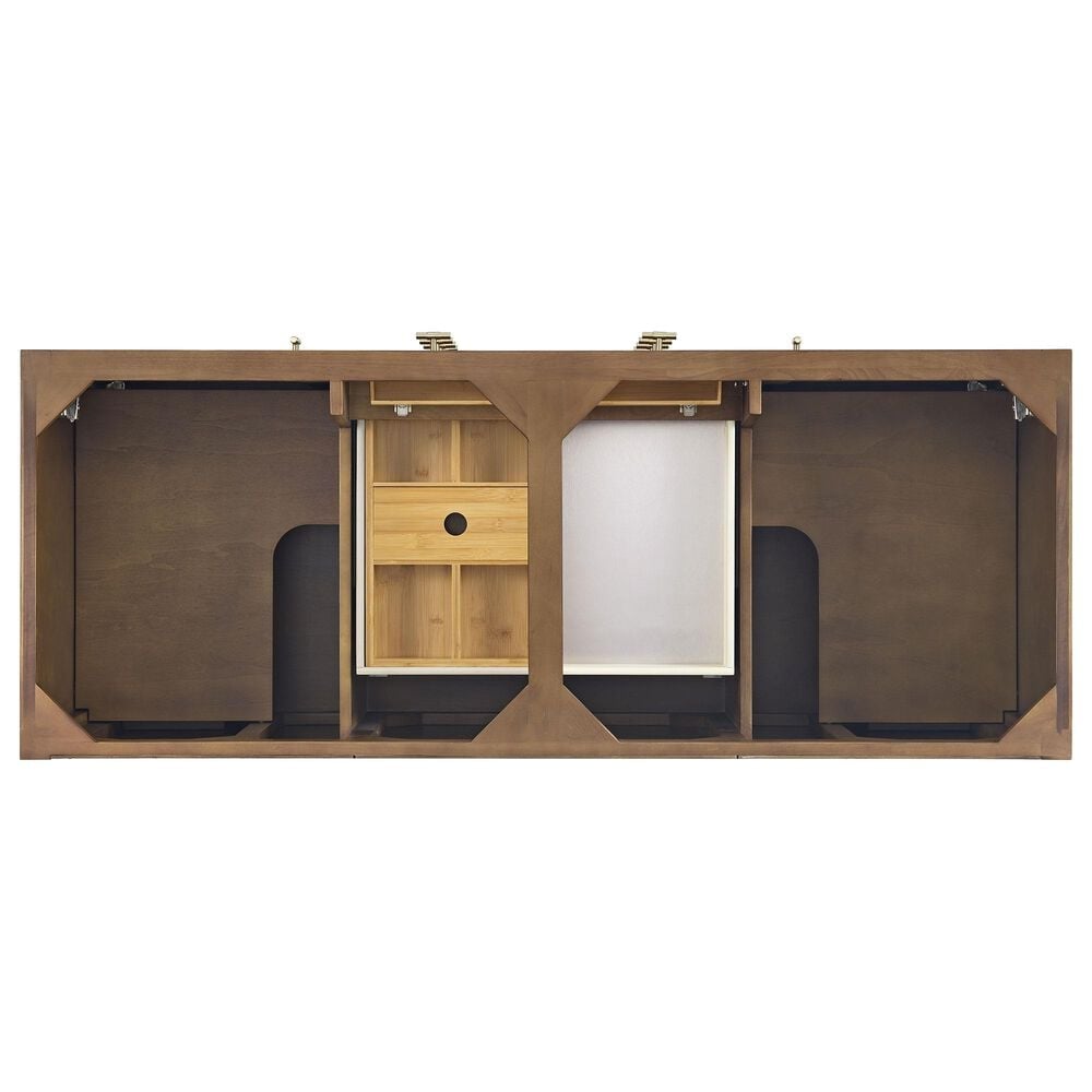 James Martin Vanities Myrrin 60&quot; Double Vanity in Mid Century Walnut with 3 cm Ethereal Noctis Quartz Top, , large