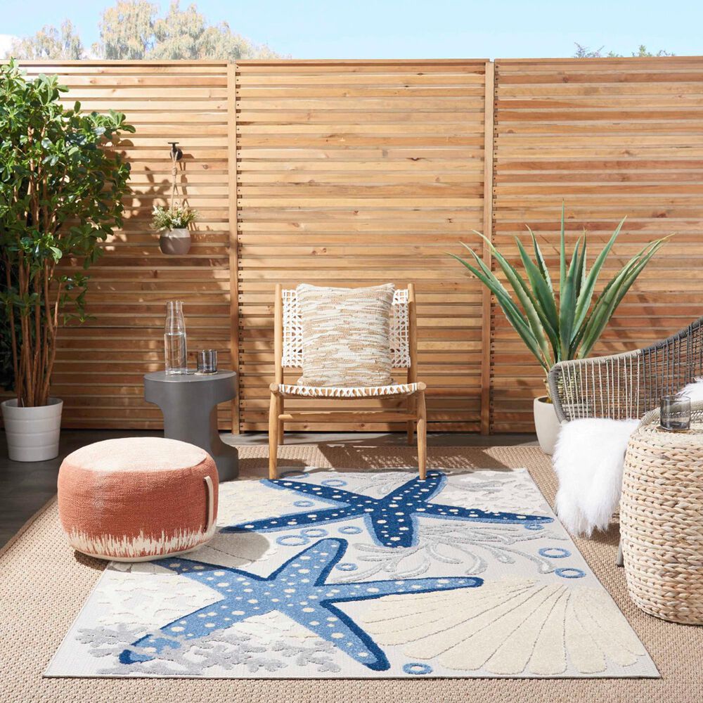 Nourison Aloha 12&#39; x 15&#39; Cool Grey, Blue, White and Ivory Indoor/Outdoor Area Rug, , large