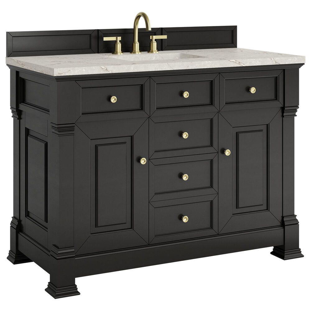 James Martin Vanities Brookfield 48" Single Bathroom Vanity in Black Onyx with 3 cm Victorian Silver Quartz Top and Rectangular Sink, , large