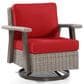 Sunwell Garden Patio Outdoor Swivel Chair with Light Gray Wicker in Red, , large