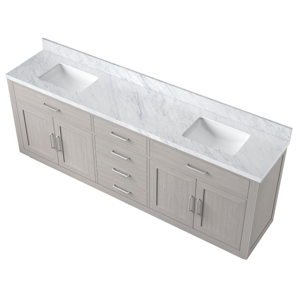 Lexora Home Abbey 84&quot; Double Bathroom Vanity in White Oak with 2 cm White Carrara Marble Top and Rectangular Sinks, , large