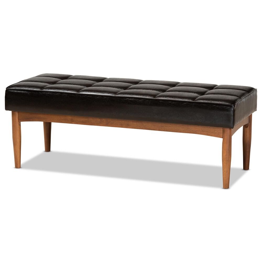 Baxton Studio Sanford Dining Bench with Dark Brown Cushion in Walnut Brown, , large