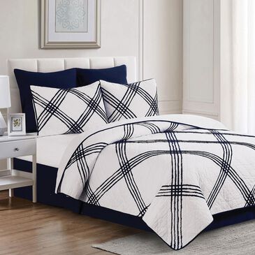 C and F Davey 3-Piece Full/Queen Quilt Set in Blue and White, , large