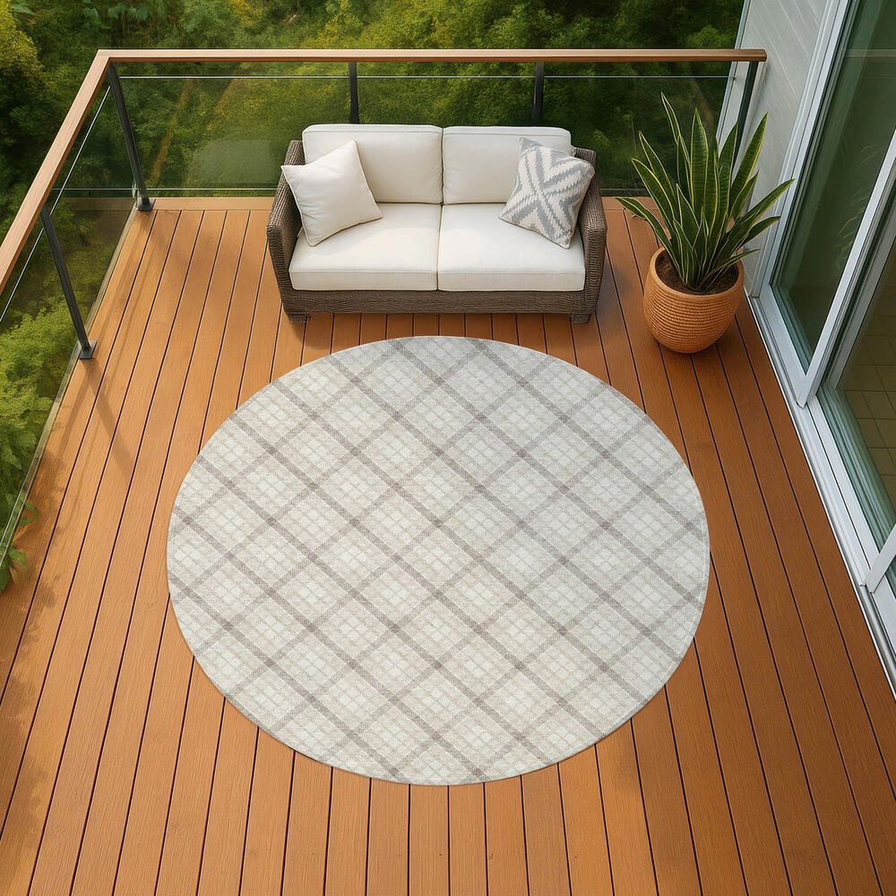 Dalyn Rug Company Soft Essentials Plaid Linen 8' Round Indoor/Outdoor Area Rug, , large