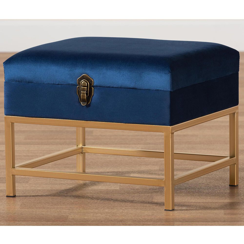 Baxton Studio Aliana Storage Ottoman in Navy Blue/Gold, , large
