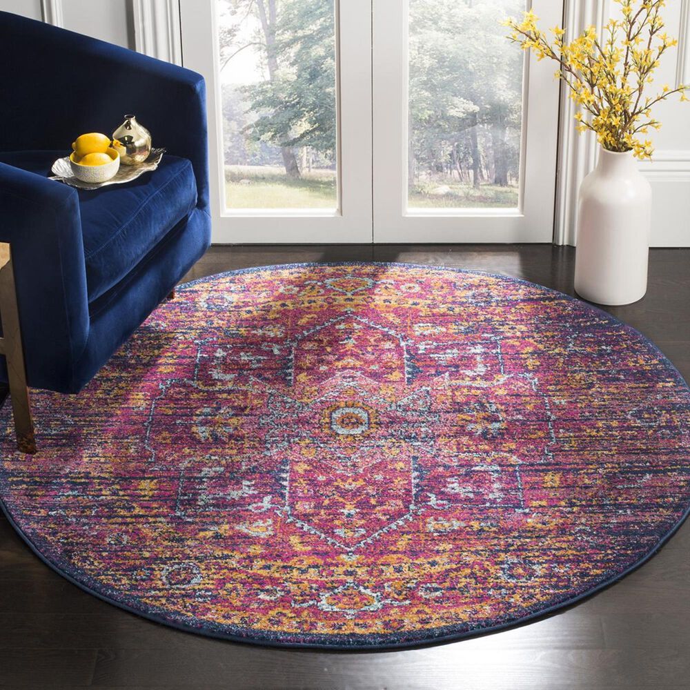 Safavieh Evoke EVK275F-5R 5"1" Round Blue/Fuchsia Area Rug, , large