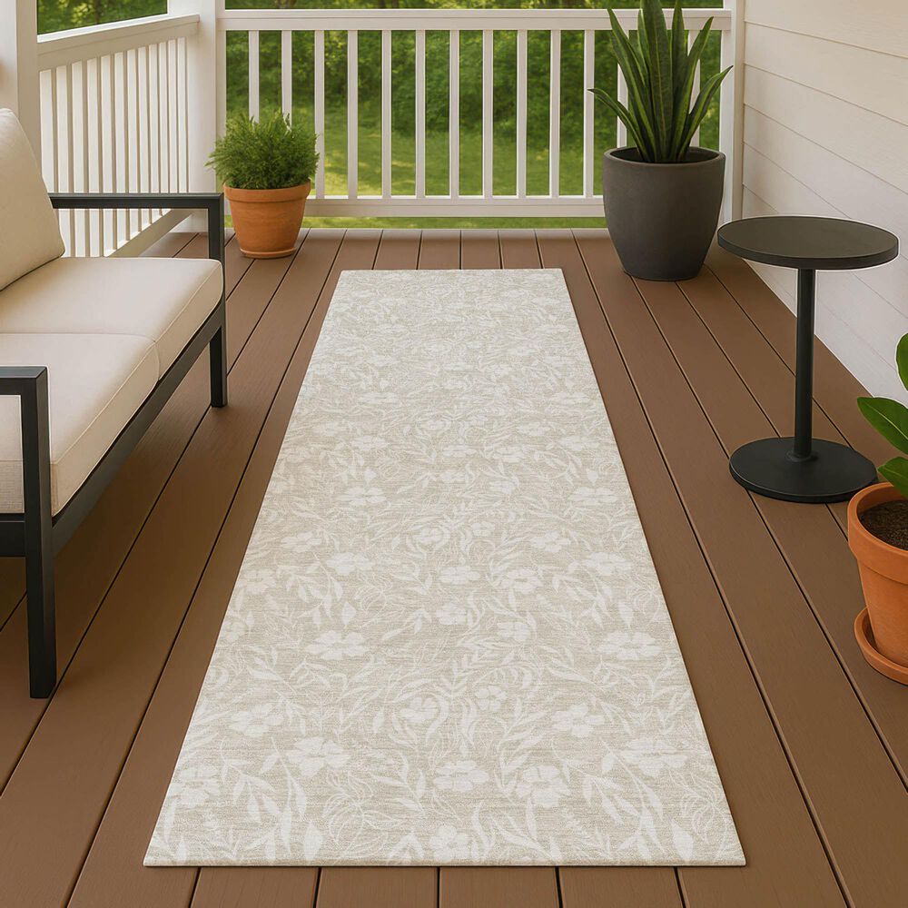 Dalyn Rug Company Soft Essentials Floral Beige 2'3" x 7'6" Indoor/Outdoor Runner, , large