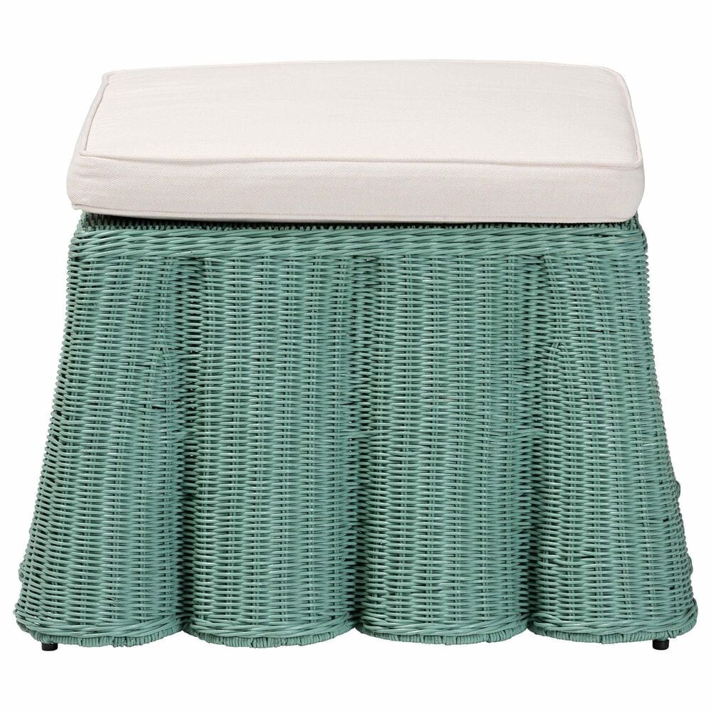 Baxton Studio Palm 27" Square Ottoman with Seafoam Green Rattan in White, , large