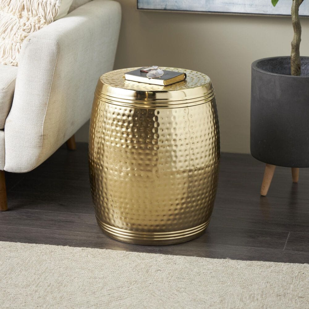 Maple and Jade Handmade Drum Accent End Table in Gold, , large