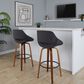 LumiSource Fabrico 30" Swivel Fixed-Height Bar Stool with Charcoal Fabric Upholstery in Black and Walnut (Set of 2), , large