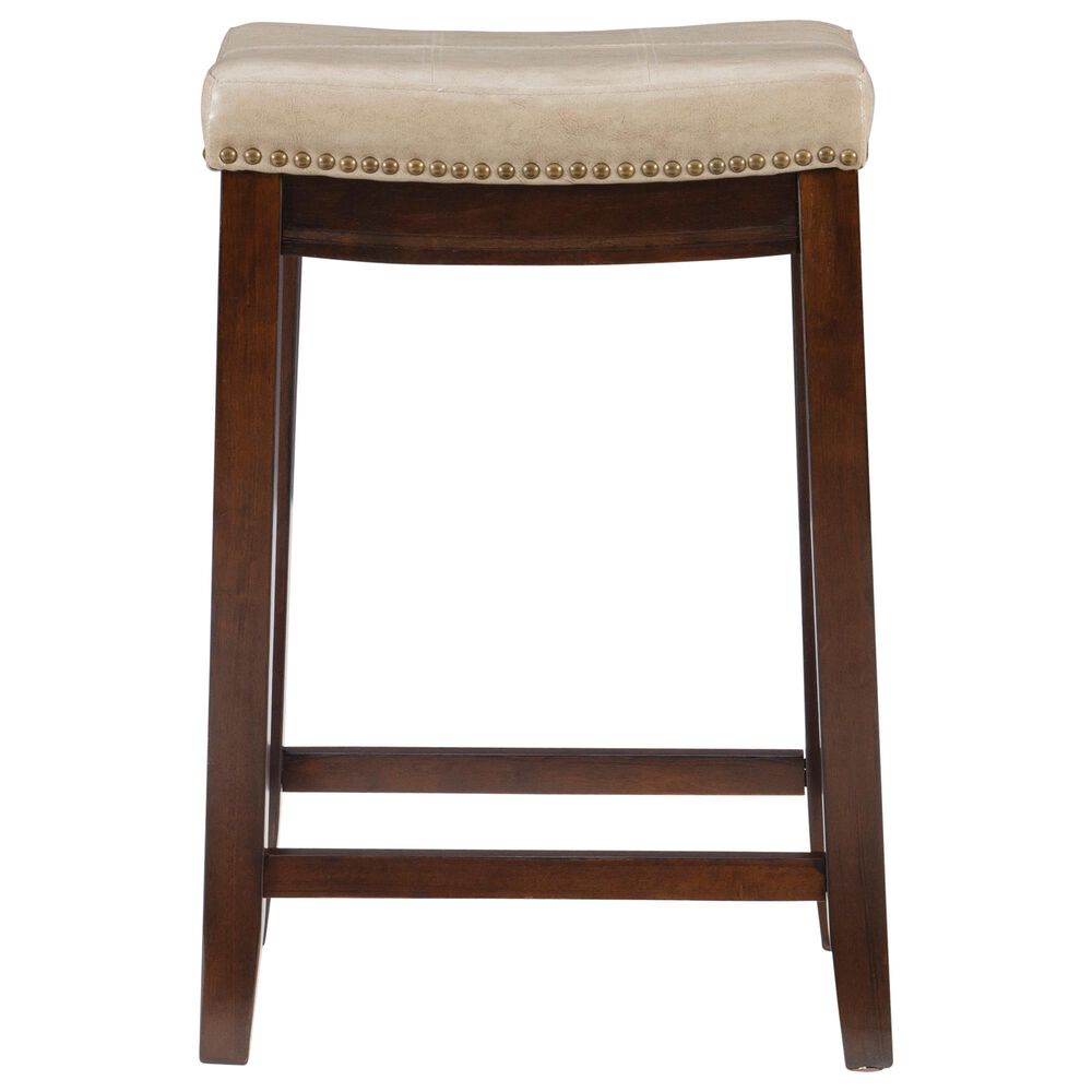 Linon Home Decor Claridge Counter Stool with Beige Cushion in Dark Brown, , large