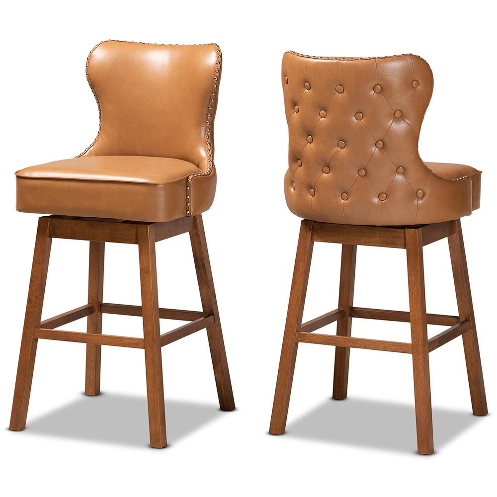 Baxton Studio Gradisca Swivel Bar Stool in Walnut Brown (Set of 2), , large